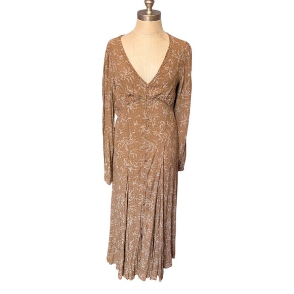 In Loom Floral-Print Button-Front Maxi Dress Boho Cottagecore Peasant Women’s L - Picture 4 of 15